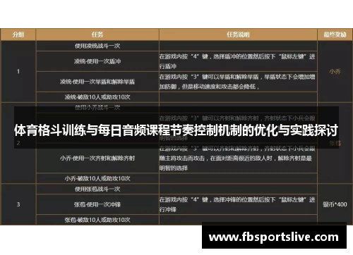 体育格斗训练与每日音频课程节奏控制机制的优化与实践探讨